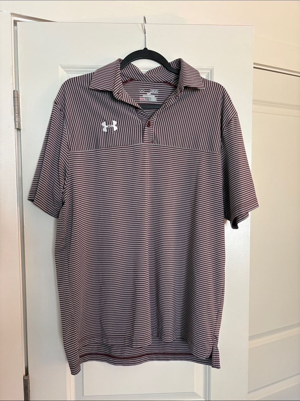 Under Armour Men’s Maroon & White Micro-Stripe Polo